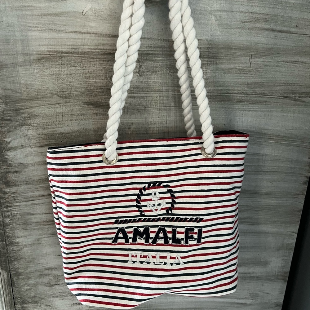 Small Handbag With Navy and Red Strips